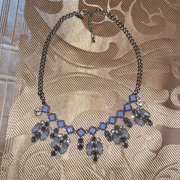 Light blue collar necklace w adjustable silver chain marquis clusters dazzling - Picture 13 of 16